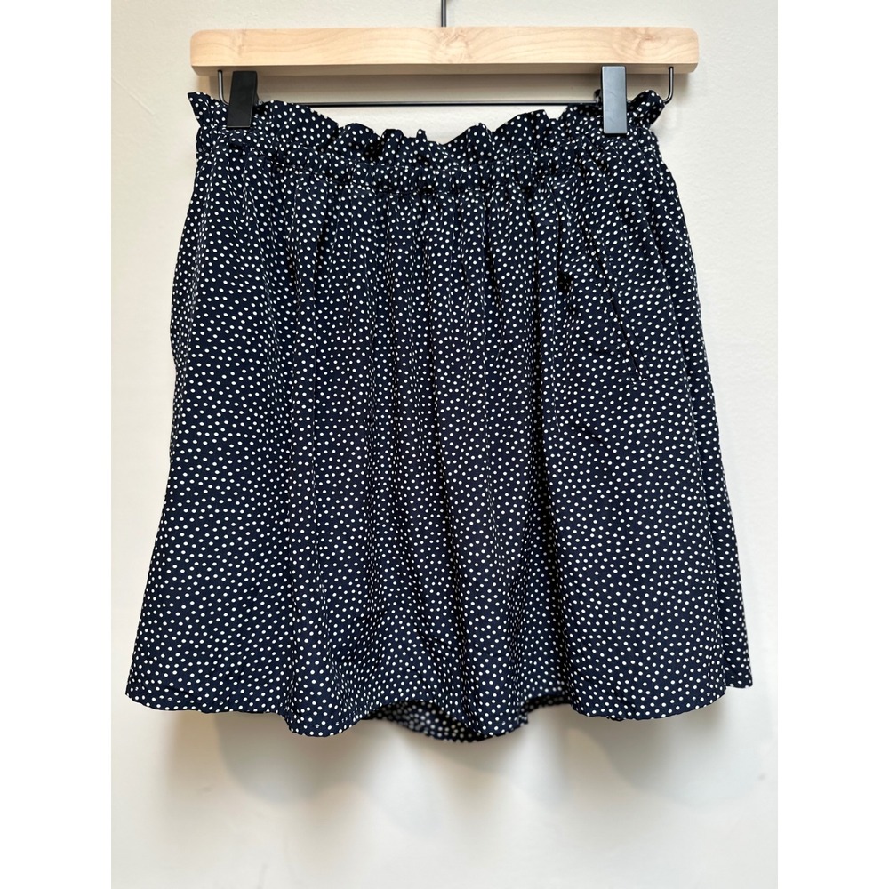 F21 Navy‎ Polka Dot Paperbag Waist Mini Skirt Pockets Artsy Whimsy Casual Preppy